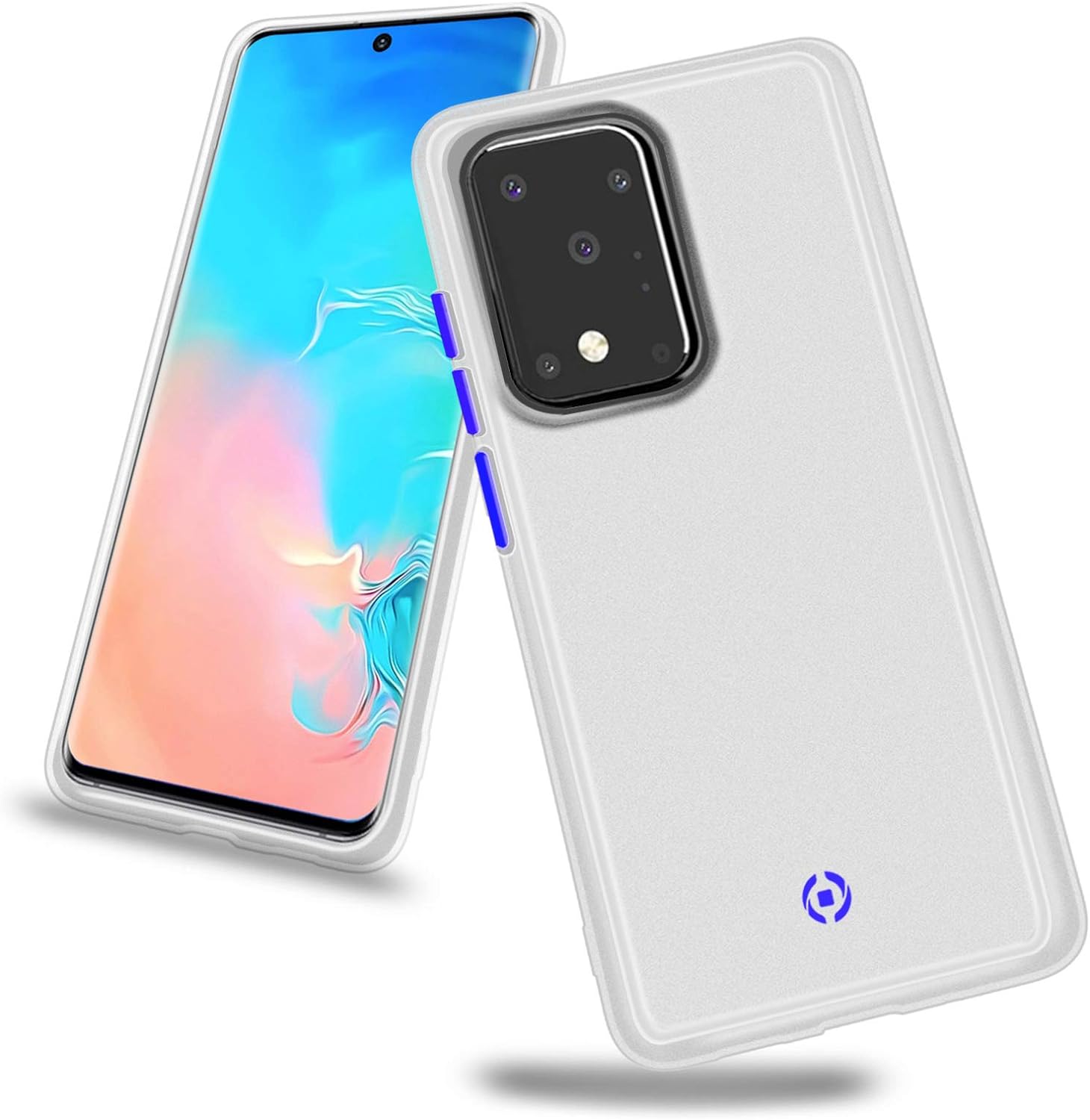 Celly GLACIER991WH Case for Samsung Galaxy S20 Ultra with Glacier Non-Slip Protective Cover and Translucent Matte Cover and Coloured Buttons White
