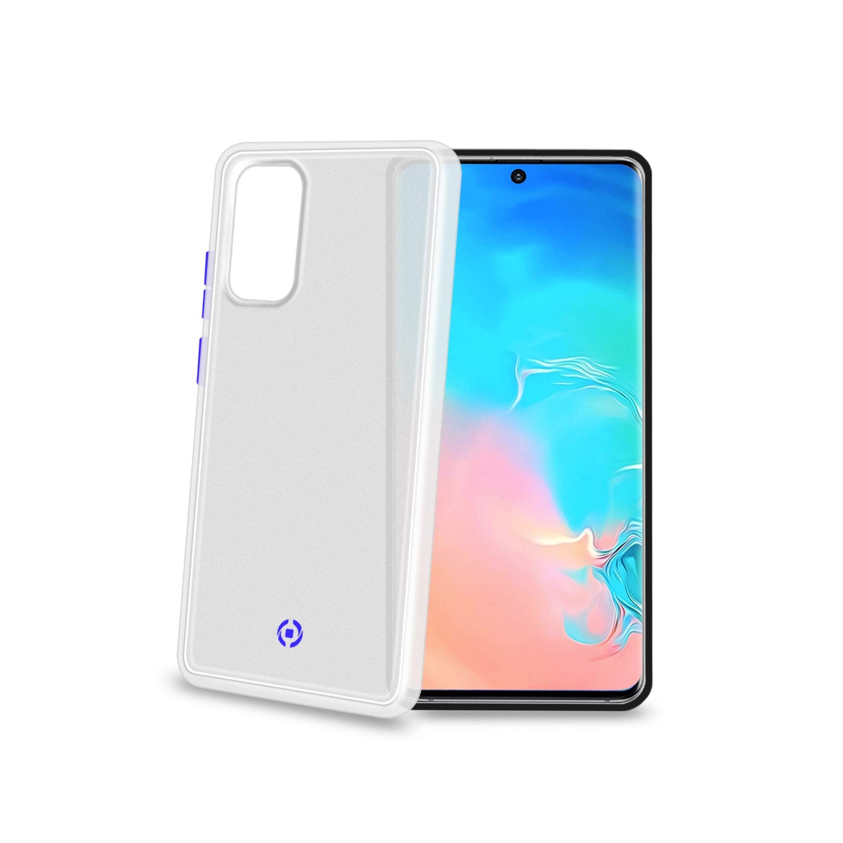 Celly GLACIER992WH Mobile Phone Case for Samsung Galaxy S20 with Glacier Anti-Slip Protective Case with Translucent Matte Cover and Coloured Buttons White