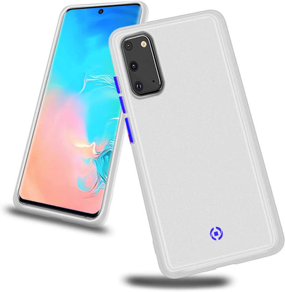 Celly GLACIER992WH Mobile Phone Case for Samsung Galaxy S20 with Glacier Anti-Slip Protective Case with Translucent Matte Cover and Coloured Buttons White