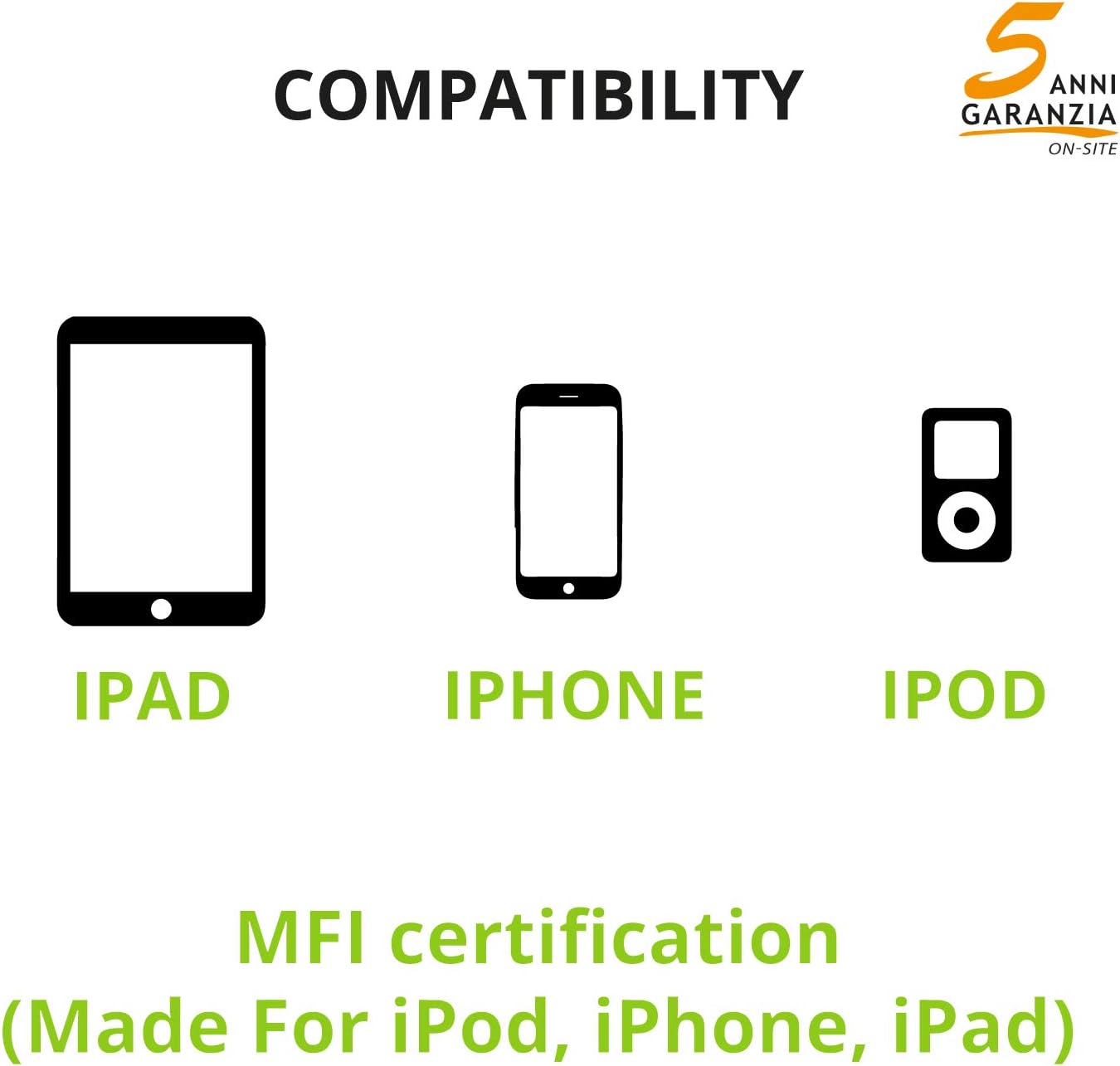 Tecnoware Lightning cable for iPhone, iPad and iPod - for Data Synchronization and Charging - Length 150 cm
