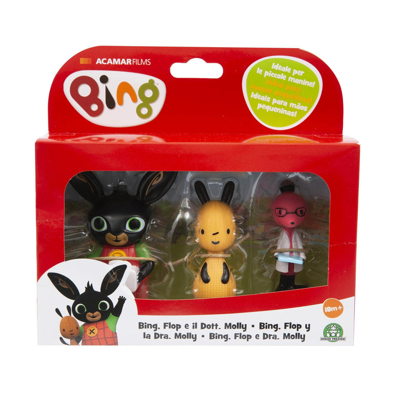 Giochi Preziosi Bing Set of 3 Mini Characters Bing, Flop and Doctor Molly, Bright Colors and Right Size for the Hands of the Little Ones, for Baby Starting from 18 Months, BNG41000, multi