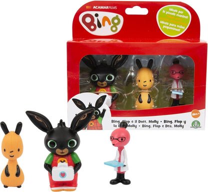 Giochi Preziosi Bing Set of 3 Mini Characters Bing, Flop and Doctor Molly, Bright Colors and Right Size for the Hands of the Little Ones, for Baby Starting from 18 Months, BNG41000, multi