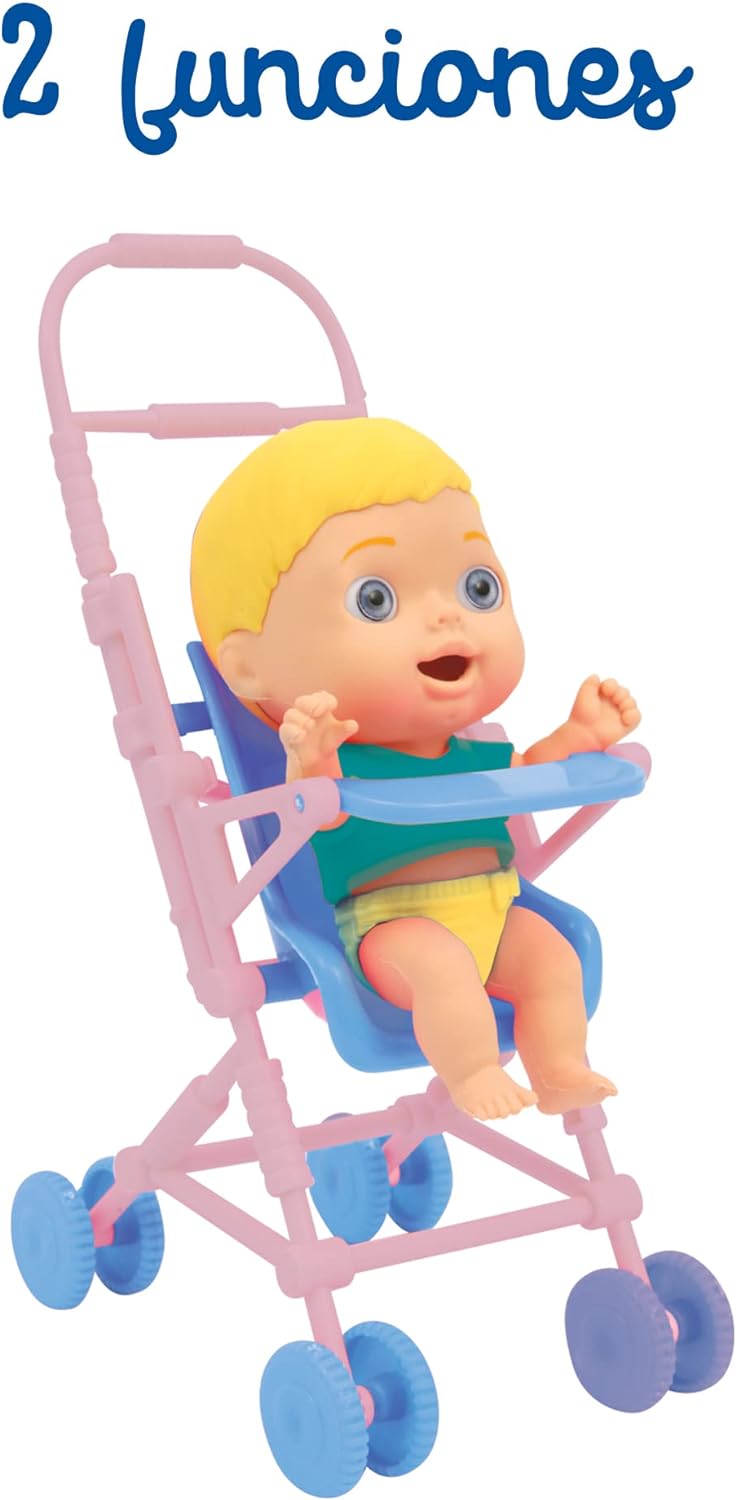 Cicciobello - Amicci Stroller with Character, Walking Door Cicciobello with his Stroller, Food kit and Diaper Colored, for Girls from 3 Years, CC018000, Giochi Preziosi