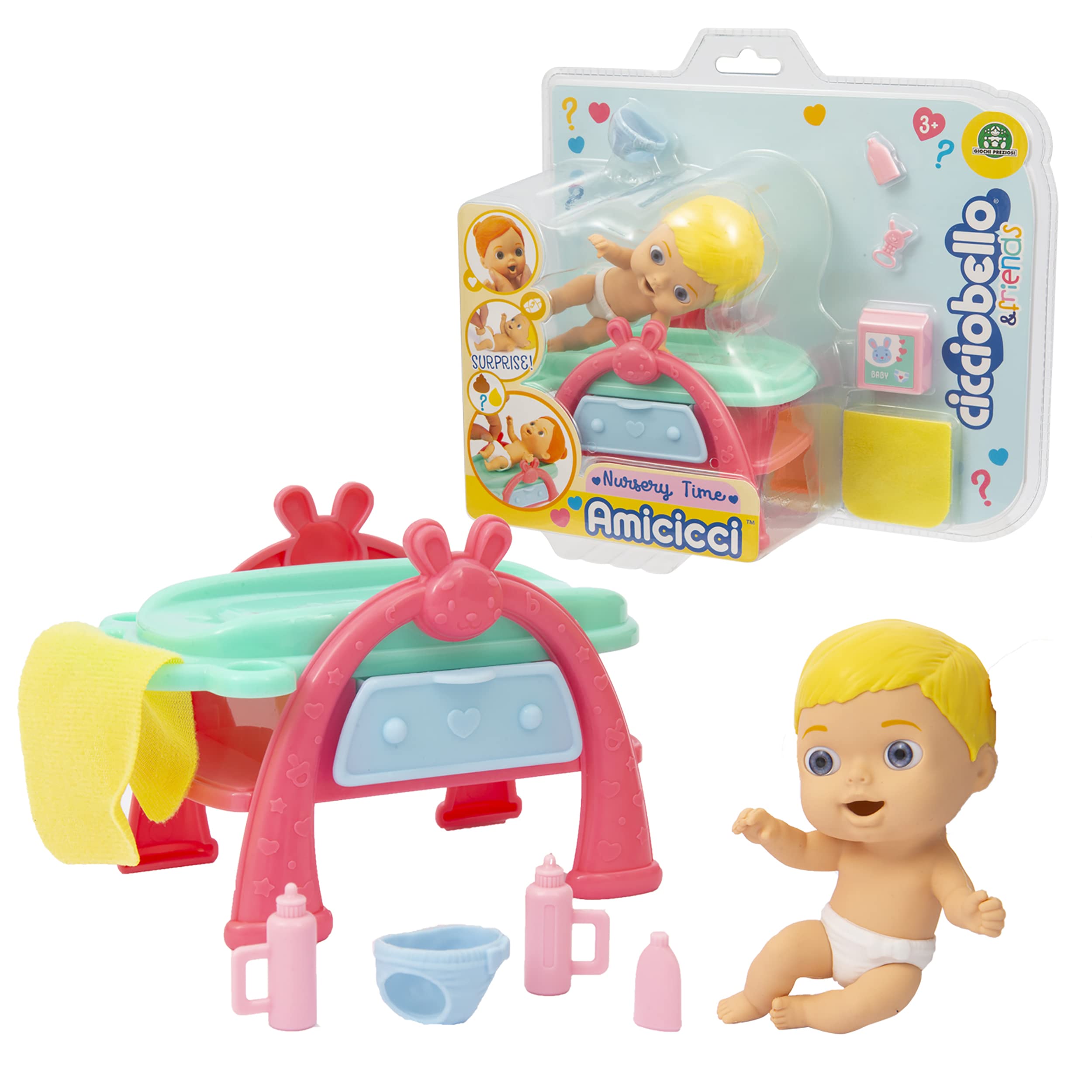 Cicciobello CC014 Amicci, Baby with Nursery Box and Accessories, Various Models for Girls or Boys Available, Toy for Children Aged 3 and Above