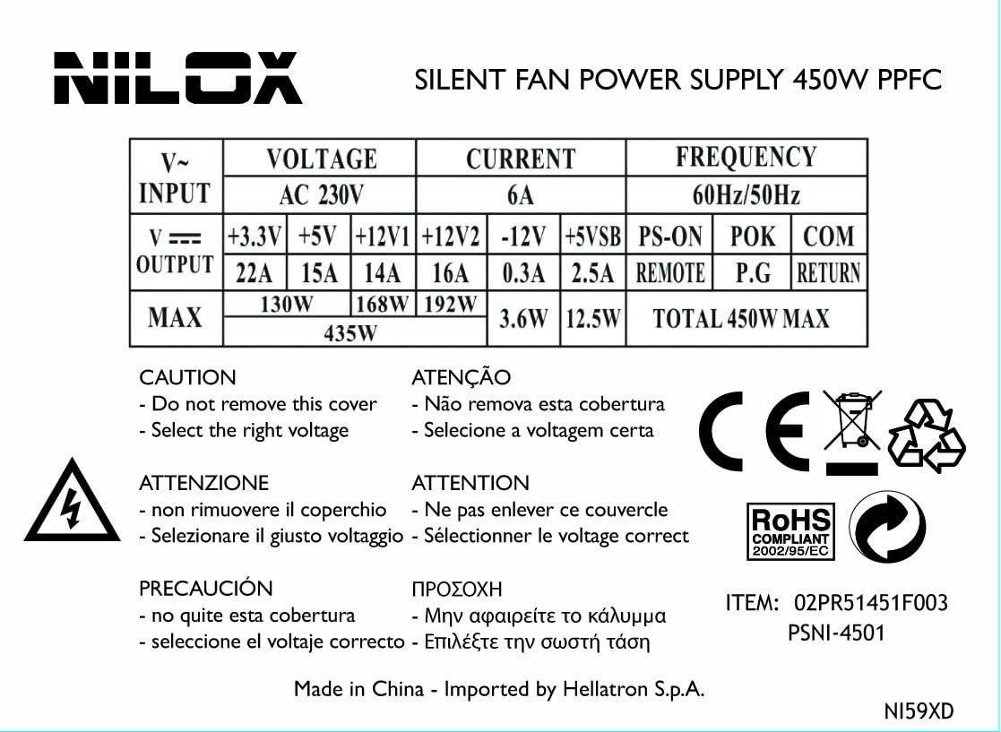 Power Supply 450 W, ATX Silent Fan
