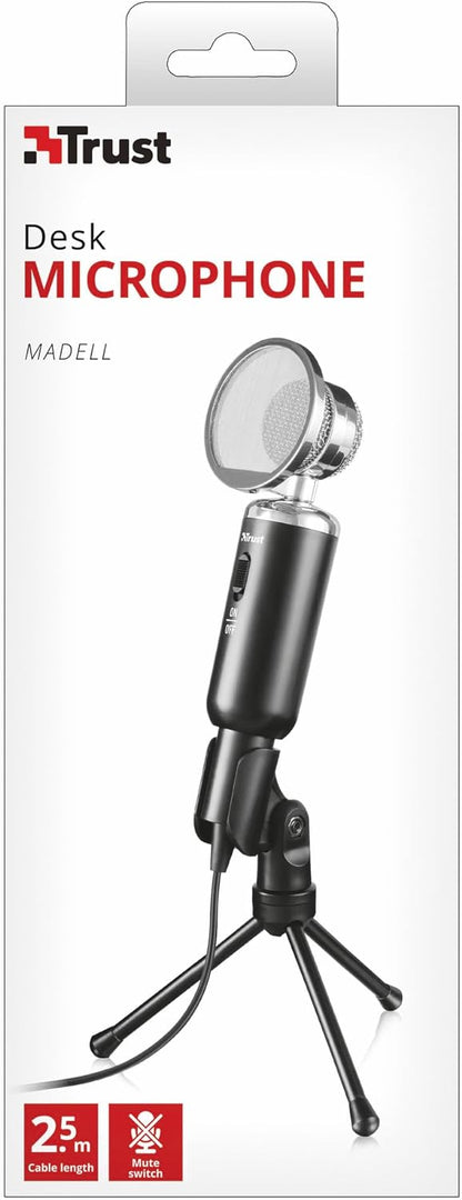 Trust Madell Microphone and Stand for PC and Laptop with 3.5 mm Plug Black, 21.0 cm x 6.0 cm x 7.0 cm MADELL 3.5 MM CONNECTION