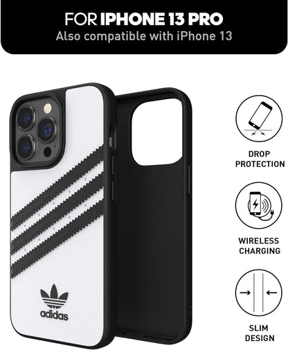 adidas Case Designed for iPhone 13 Pro 6.1, Drop Tested Cases, Shockproof Raised Edges, Original Protective Case, White and Black White with black stripes