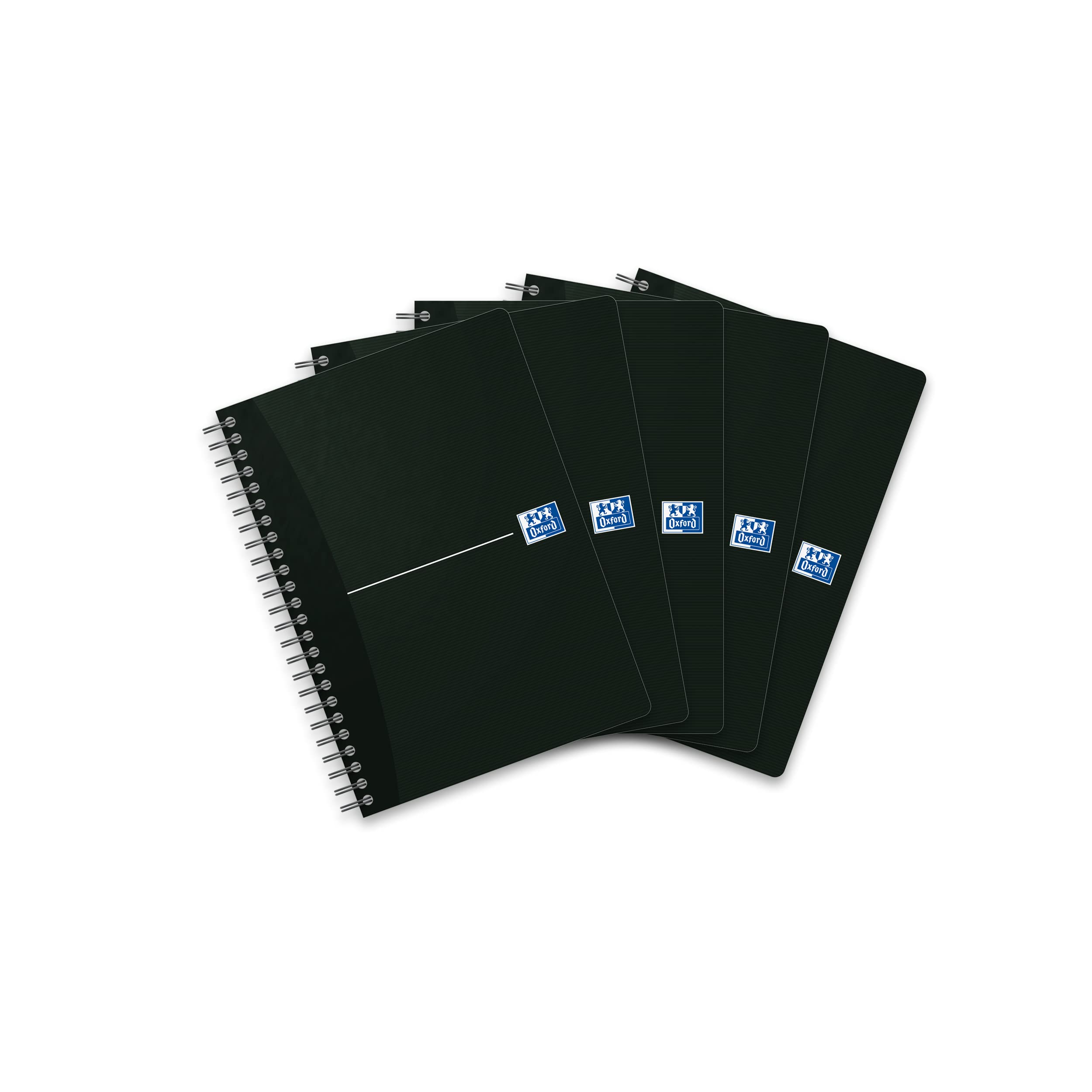 Oxford Spiral Notebook A5, Squared, 180 Pages, Smart Black/Black, Pack of 5