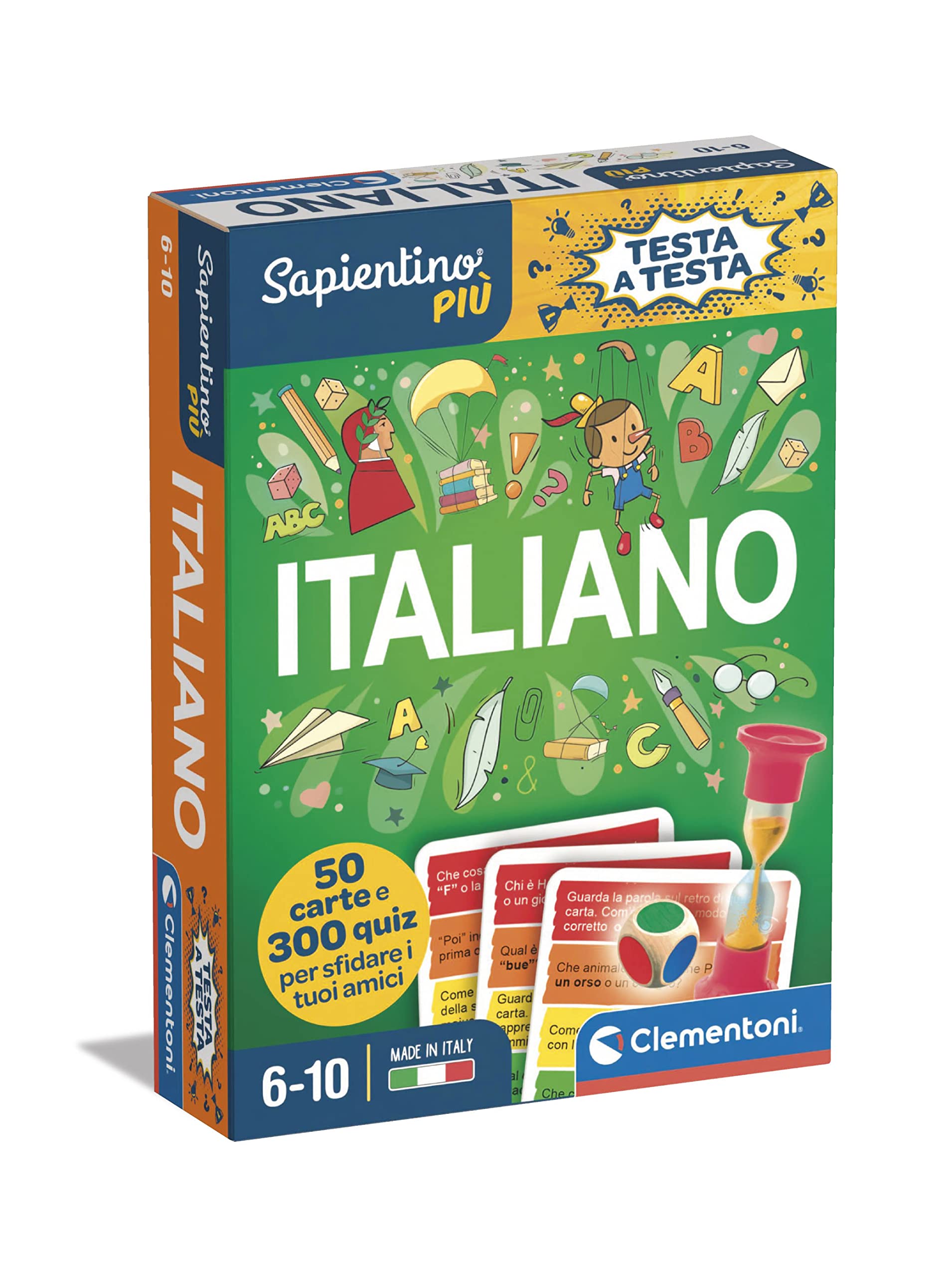 Clementoni-Sapientino più Cabeza Juego Educativo 6 Años, Quiz, Flashcards Italiano-Made in Italy, Color, M (16439)