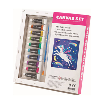 Crocodile Creek Unicorn Canvas Painting Set for Kids Ages 6 Years and Up - Acrylic Painting Kit includes 10 Non-Toxic Acrylic Paints, 2 Paint Brushes, 1 Palette and 1 Canvas