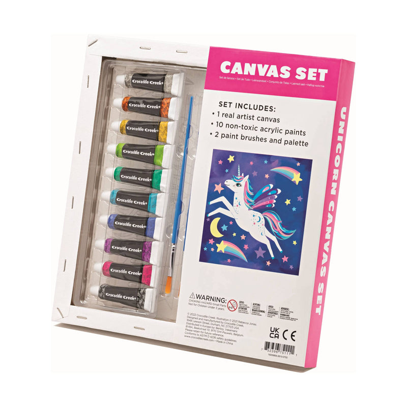 Crocodile Creek Unicorn Canvas Painting Set for Kids Ages 6 Years and Up - Acrylic Painting Kit includes 10 Non-Toxic Acrylic Paints, 2 Paint Brushes, 1 Palette and 1 Canvas