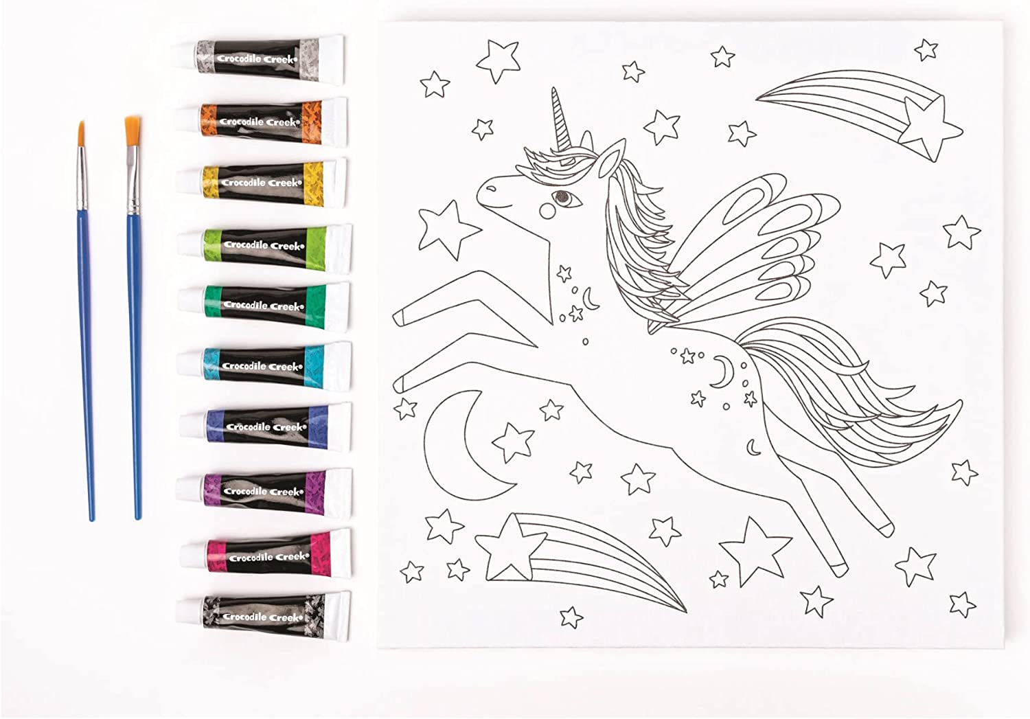 Crocodile Creek Unicorn Canvas Painting Set for Kids Ages 6 Years and Up - Acrylic Painting Kit includes 10 Non-Toxic Acrylic Paints, 2 Paint Brushes, 1 Palette and 1 Canvas