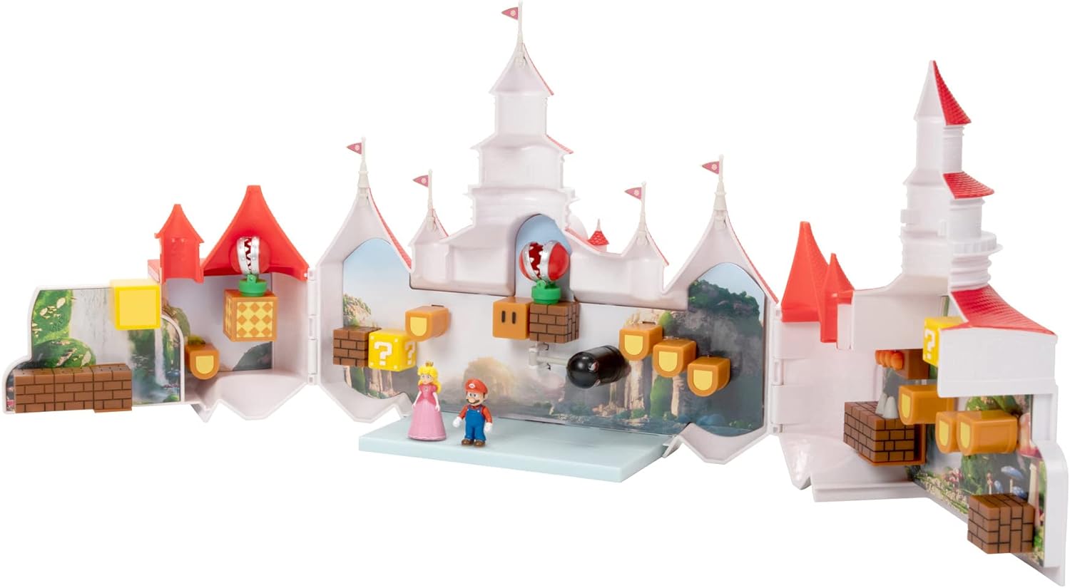 The Super Mario Bros. Movie – Mushroom Kingdom Castle Playset with Mini 1.25” Mario and Princess Peach Figures. For Super Mario Fans Aged 3+ Deluxe Princess Peach Castle Playset