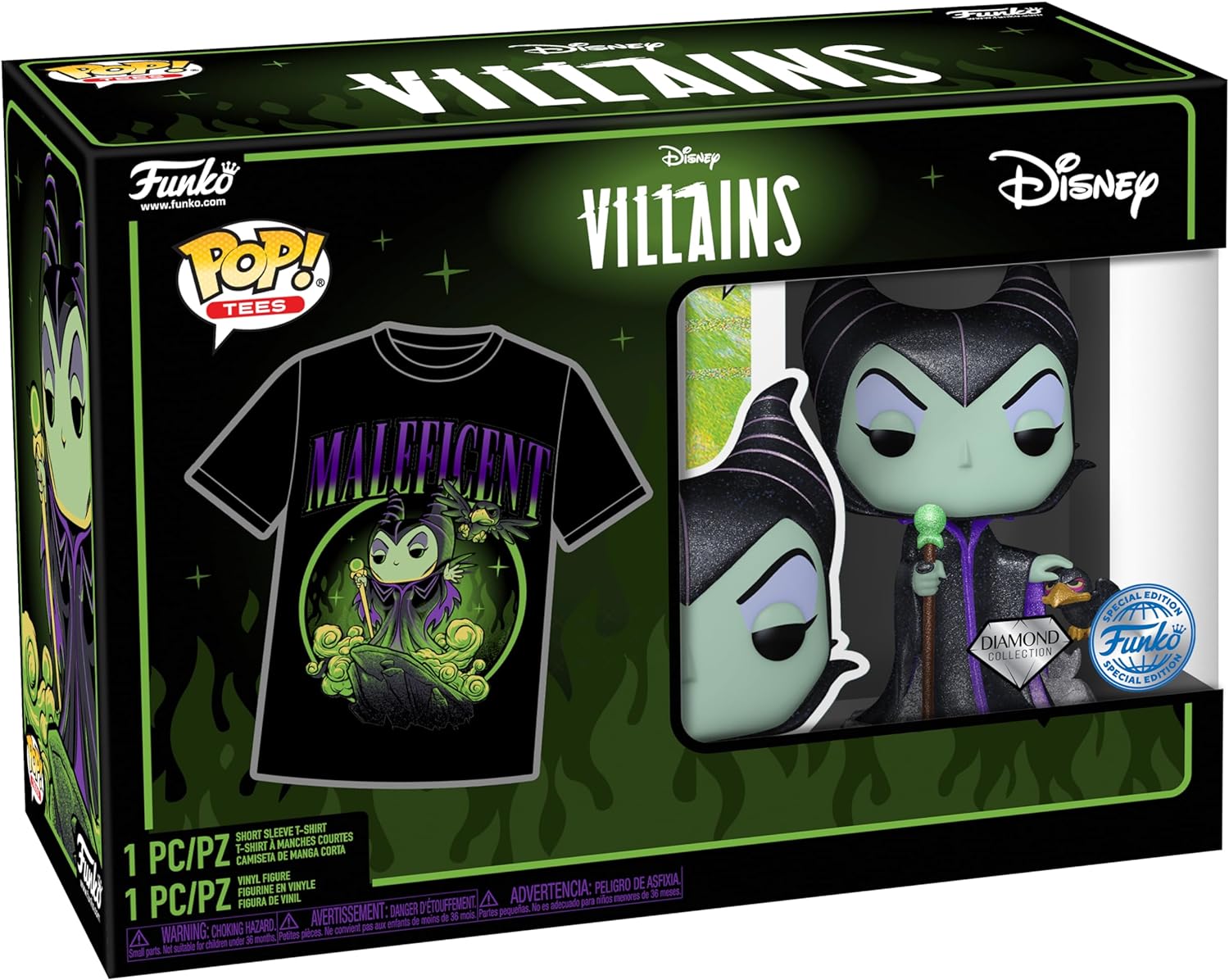 Funko POP! & Tee: Villains - Maleficent - Diamond Glitter - M - Medium - Disney - T-Shirt - Clothes With Collectable Vinyl Figure - Gift Idea - Toys and Short Sleeve Top for Adults Unisex Men