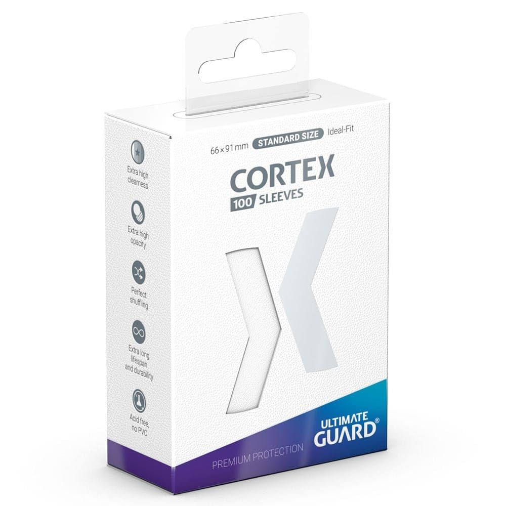 Ultimate Guard Cortex Card Sleeves, 100 Standard Size TCG Sleeves, 66 x 91mm, White Back, Glossy Finish, No PVC & Acid-Free, High Clarity