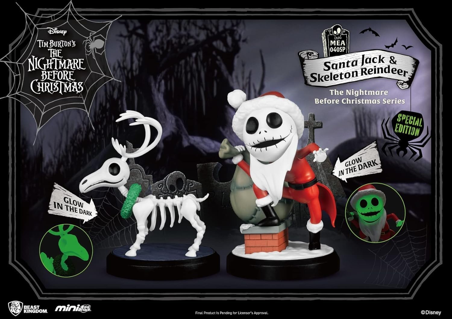 BEAST KINGDOM CO., LTD The Nightmare Before Christmas: Santa Jack & Reindeer MEA-40SP PX Glow-in-The-Dark Mini Egg Attack Figure
