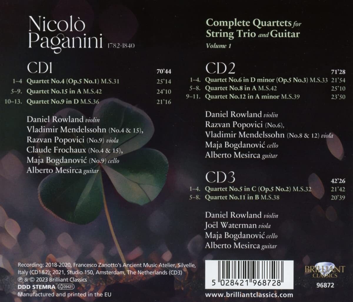 Paganini: Complete Quartets for String Trio and Guitar - Volume 1