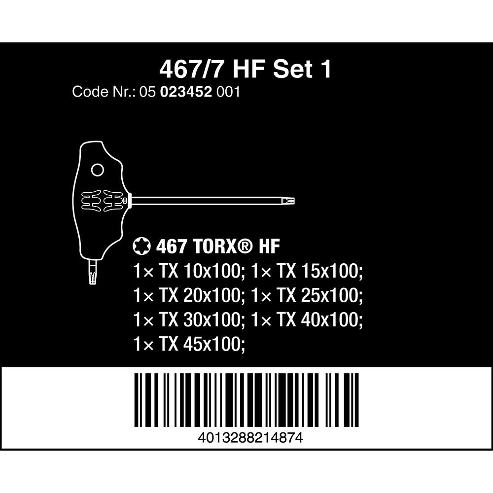 Wera 05023450001 454/7 HF 1 T-Handle Screwdriver Set