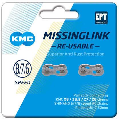 KMC Unisex's 7/8 Speed EPT MissingLink Joining Link, Dark Silver, 7.1mm (2 Pairs