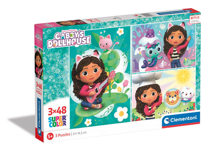 Clementoni 25290 Gabby's Dollshouse Supercolor Dollhouse-3x48 Pieces (3 Included), Jigsaw Kids Age 5, Puzzle Cartoon, Made in Italy