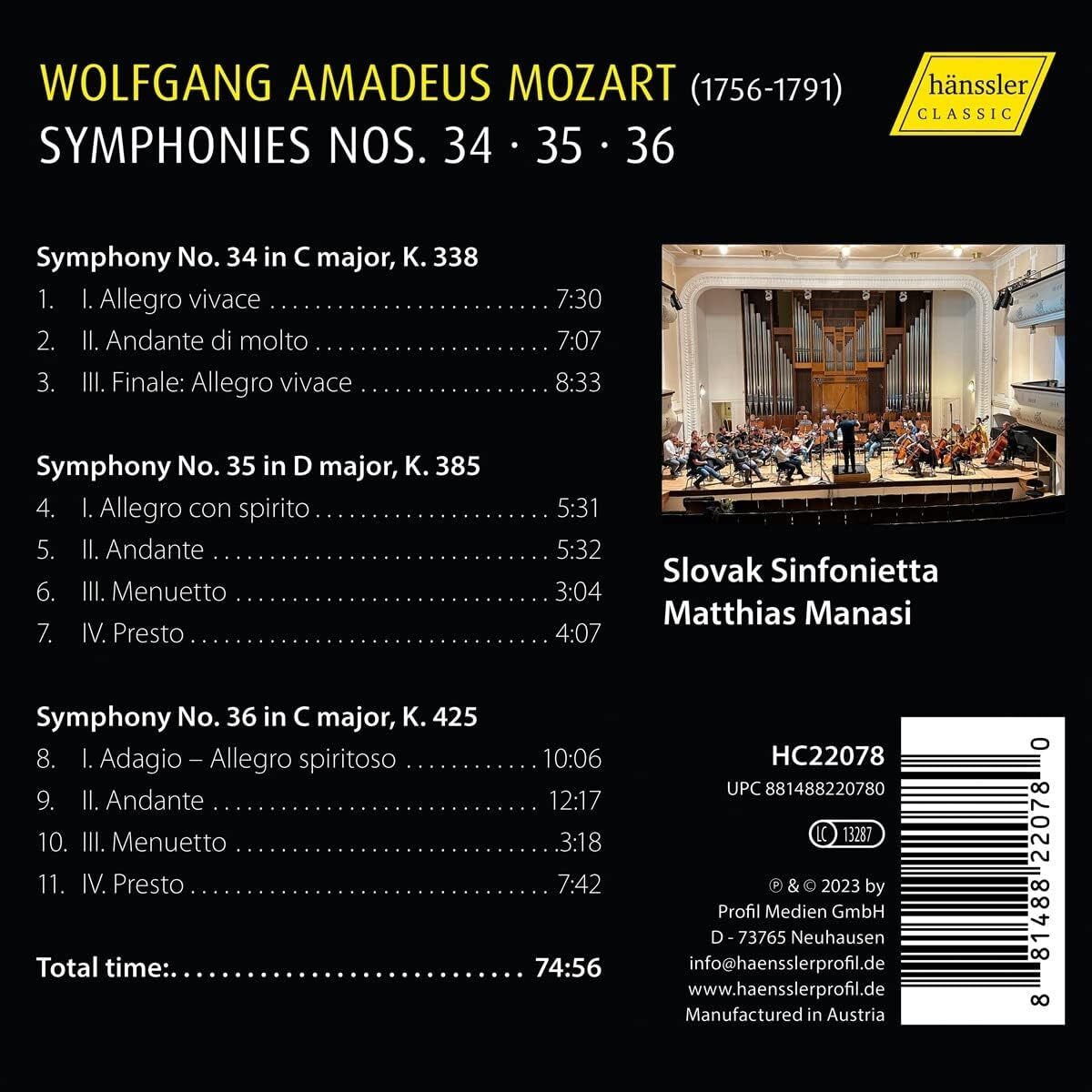 Wolfgang Amadeus Mozart: Symphonies Nos. 34/35/36