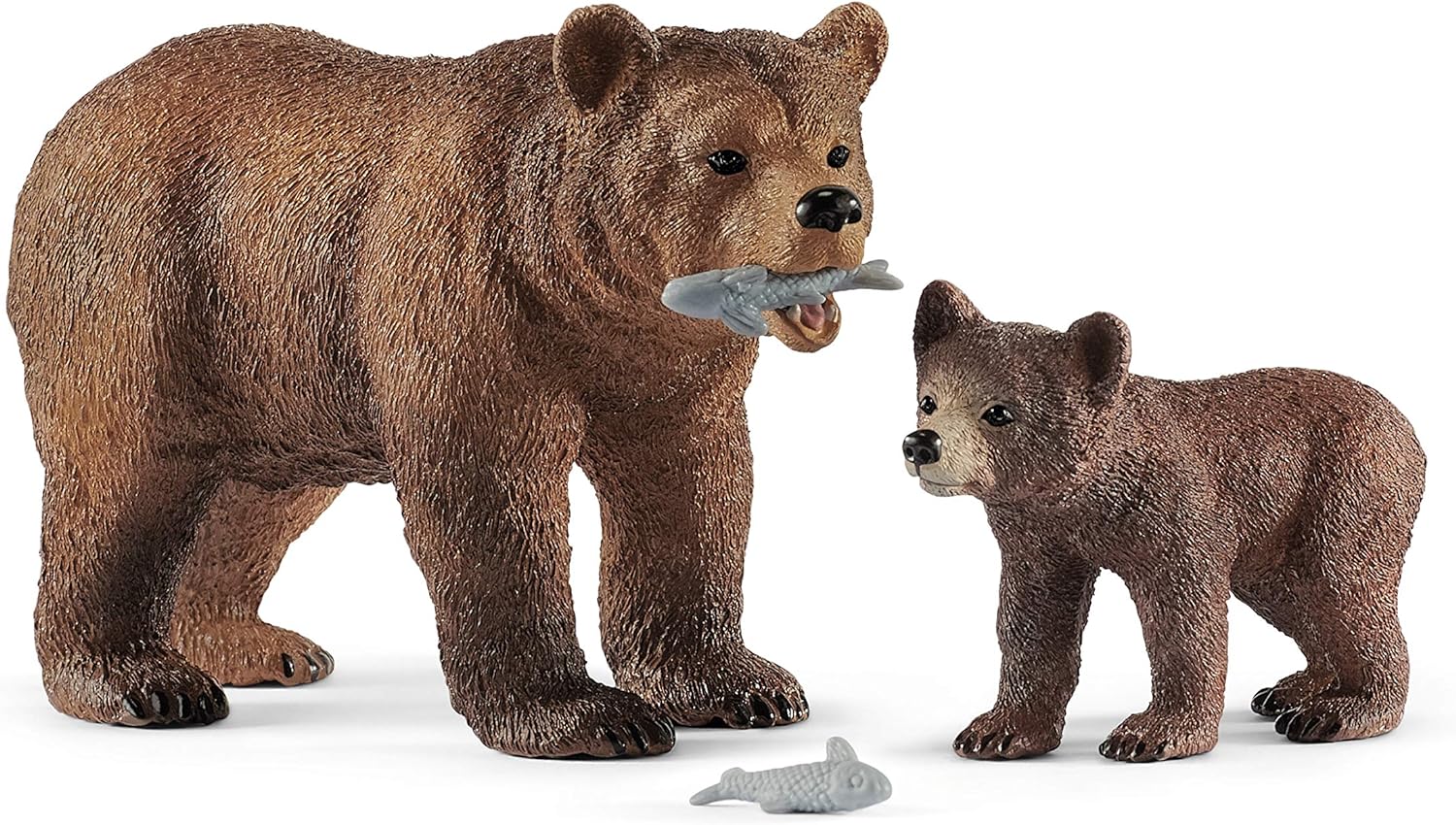 schleich 42473 Wild Life Realistic Grizzly Bear Toy Mother, Cub, and Fish - 4-Piece Animal Toy Playset, Durable and Educational Animal Toys for Fun Adventures for Boys and Girls, Gift for Kids Ages 3+ Single Updated packaging