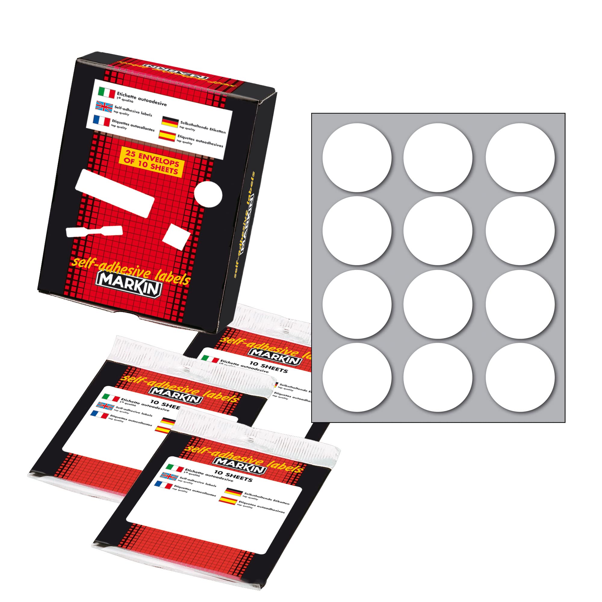 Adhesive label round white Ø34mm (10sheets x 12labels) Markin