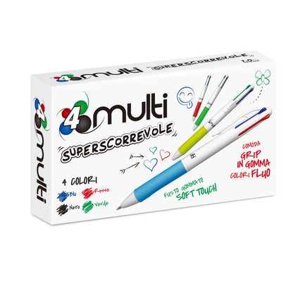 Osama 4 Multi - Set of 12 Retractable Ballpoint Pens 4 Colours - 4 Colours Ballpoint Pens 0.1mm with Black, Blue, Red and Green Ink, Ideal for Writing and School Supplies, University, Office 12-piece assorted set