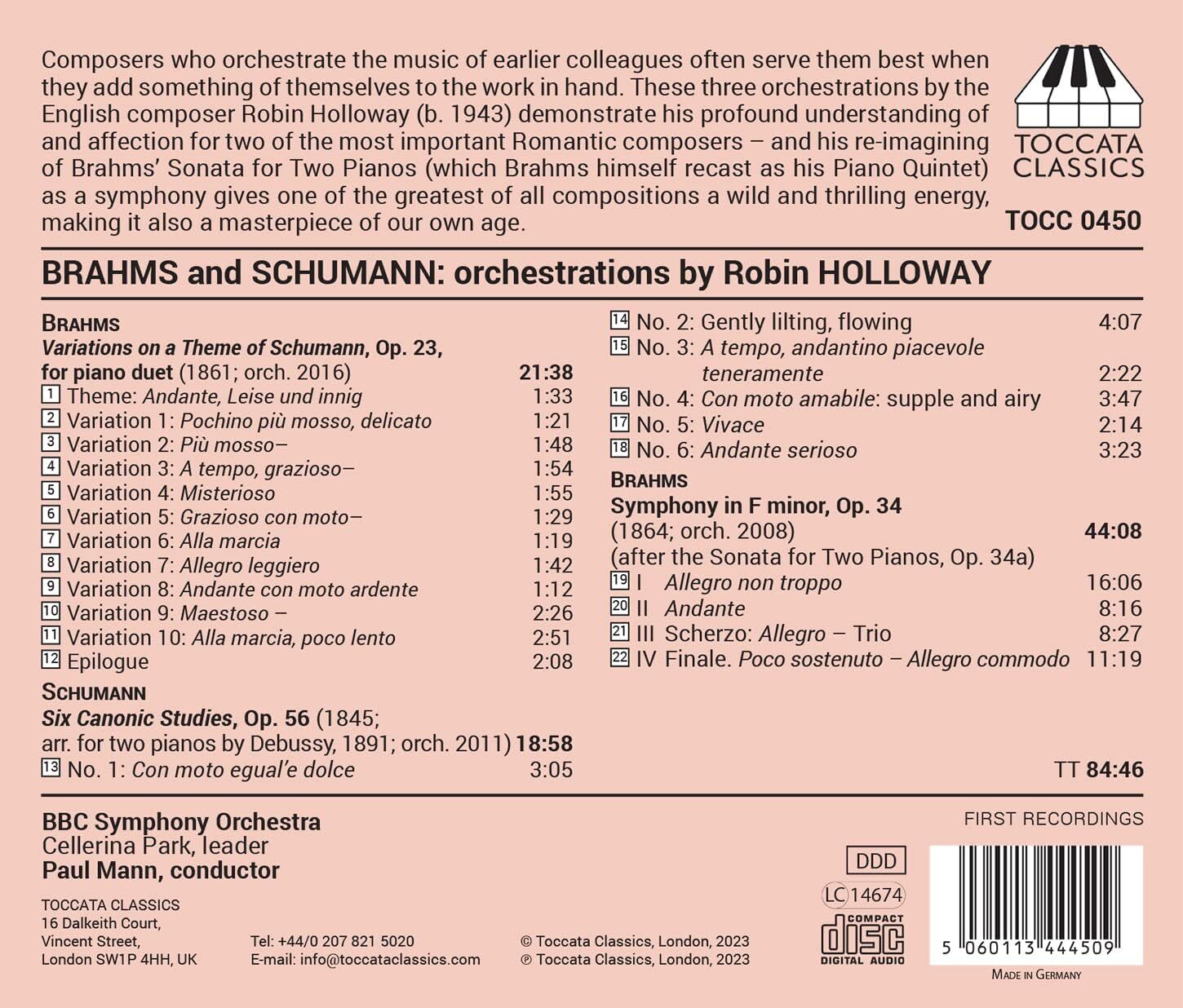 Brahms By Arrangement: Orchestrations By Robin Holloway - Volume 2