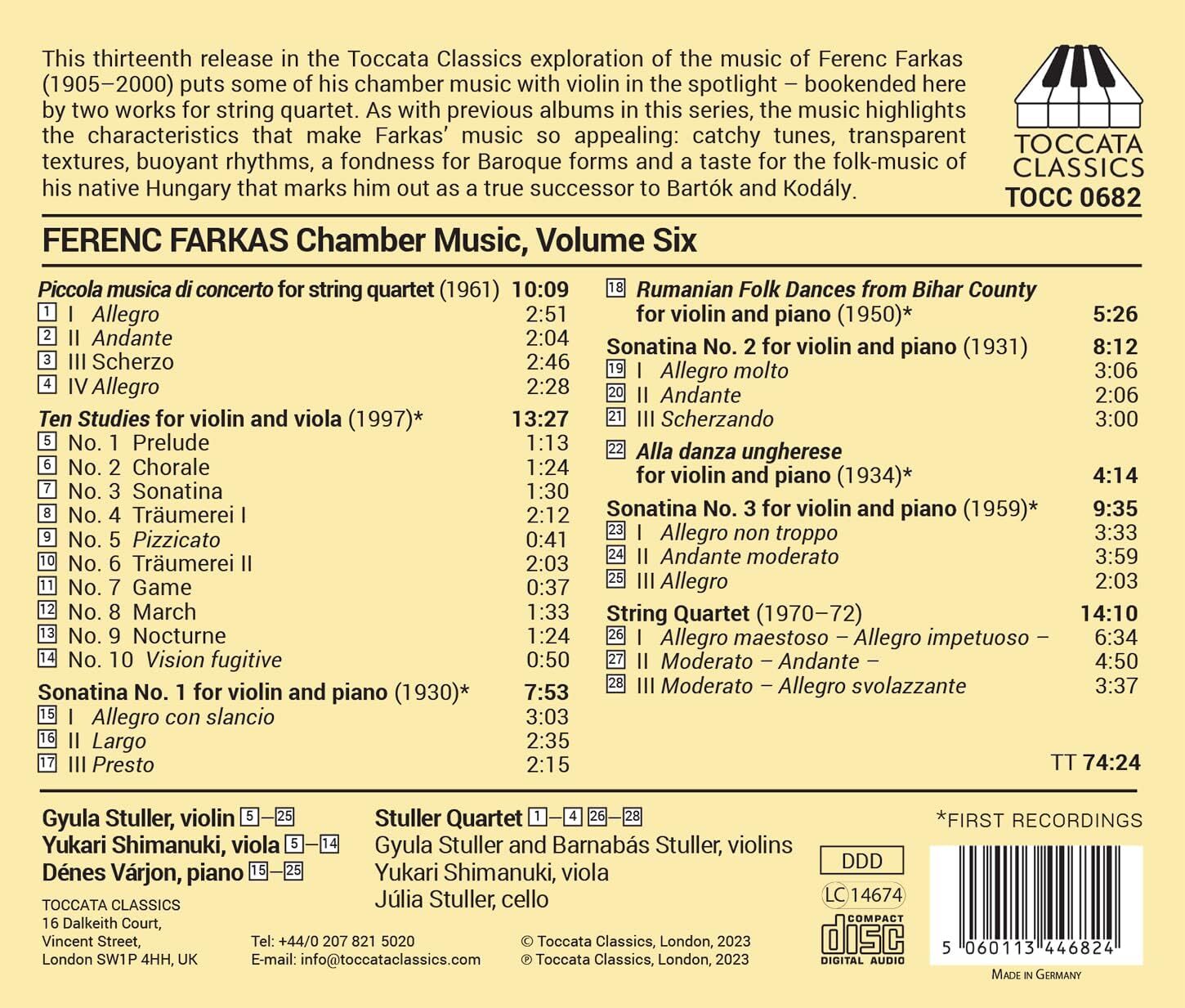 Ferenc Farkas: Chamber Music - Volume 6