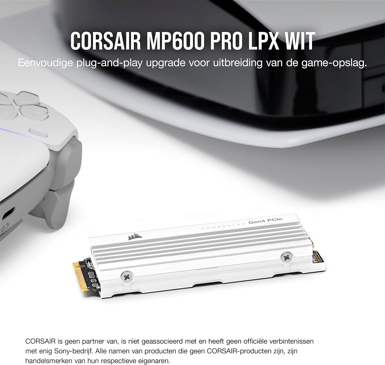 Corsair MP600 PRO LPX 2TB M.2 NVMe PCIe x4 Gen4 SSD - Geoptimaliseerd voor PS5 (Tot 7,100MB/sec Sequential Read-Snelheden, 6,800MB/sec Sequential Write-Snelheden) Wit