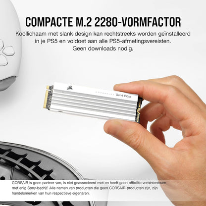 Corsair MP600 PRO LPX 2TB M.2 NVMe PCIe x4 Gen4 SSD - Geoptimaliseerd voor PS5 (Tot 7,100MB/sec Sequential Read-Snelheden, 6,800MB/sec Sequential Write-Snelheden) Wit