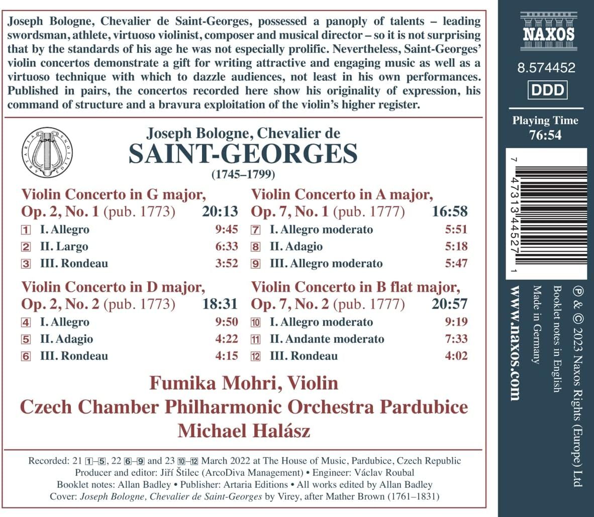 Joseph Bologne, Chevalier De Saint-Georges: Violin Concertos...