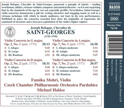 Joseph Bologne, Chevalier De Saint-Georges: Violin Concertos...