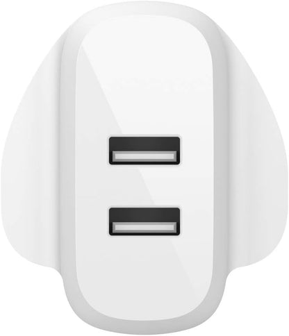 Belkin Boost Charge Dual USB-A Wall Charger 24W (For iPhone 14, iPhone 14 Plus, iPhone 14 Pro, iPhone 14 Pro Max, iPhone 13, iPhone 12, Samsung Galaxy S23, S23+, S22, Pixel and more