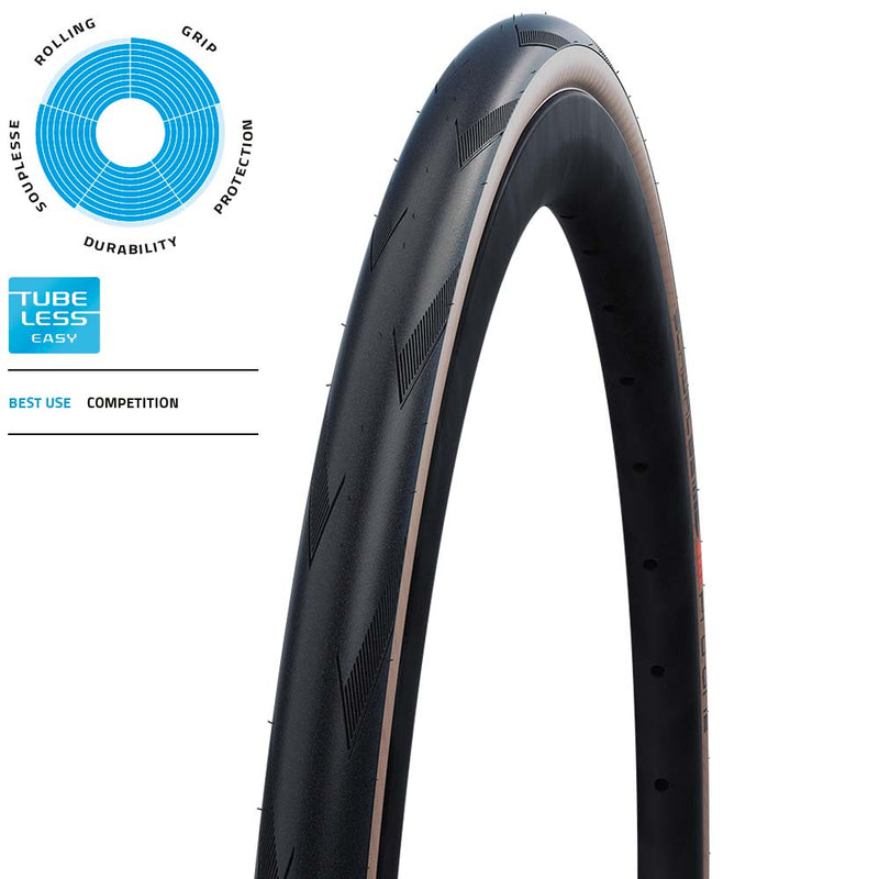 Schwalbe Pro One Evo Super Race V-Guard TLE Folding Tyre, Transparent Sidewall, 34-622 (700x34C