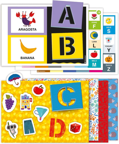 Clementoni 16726 Sapientino-Play and Create Stencil and Letters Puzzle to Compose, Educational Game to Learn Alphabet, Children 3-6 Years Old, Made in Italy, Multi-Coloured, Medio