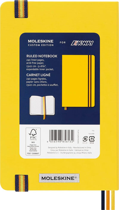 Moleskine x K-Way Notebook, Custom Edition Ruled Layout and Hard Cover Journal, Size Large 13x21 cm, Colour Blue