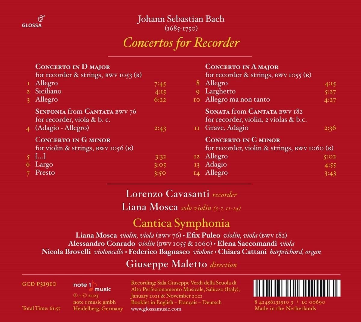 Johann Sebastian Bach: Concertos for Recorder