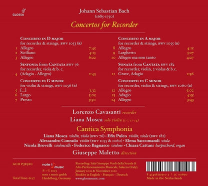 Johann Sebastian Bach: Concertos for Recorder