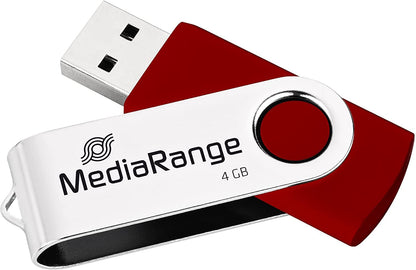MediaRange USB 2.0 Memory Stick 4GB - Mini USB Flash Drive with Secure Swivel Cap Housing, External Memory Expansion with Read Speed of up to 17MB/s, Colour Red 4 GB