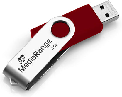 MediaRange USB 2.0 Memory Stick 4GB - Mini USB Flash Drive with Secure Swivel Cap Housing, External Memory Expansion with Read Speed of up to 17MB/s, Colour Red 4 GB