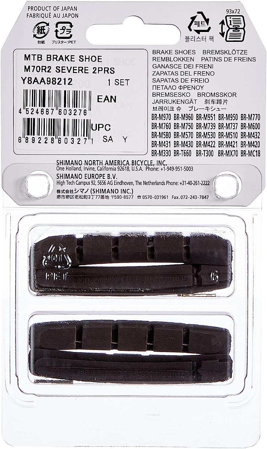 Shimano M70R2 V-brake cartridge pad insert, severe conditions, alloy rims 2 pairs