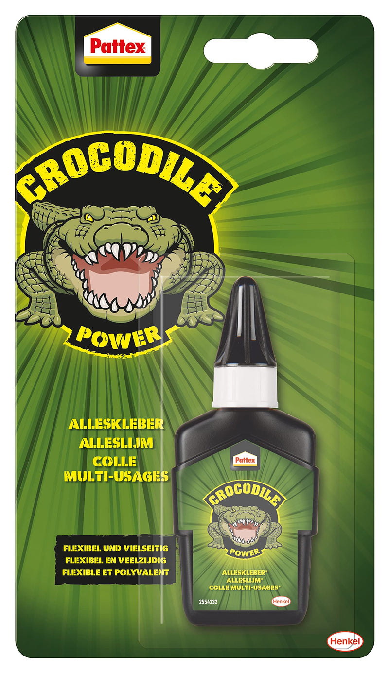 Pattex Crocodile Multi-purpose, flexible and versatile power adhesive with high initial strength, extra strong adhesive for metal, wood, plastic, stone and more, transparent adhesive, 1 x 50 g