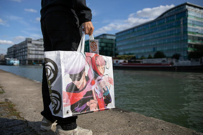 Konix Jujutsu Kaisen Bolsa de Compras 40 x 45 x 20 cm - Material reciclado - Diseño Gojo y Yuji - Blanco