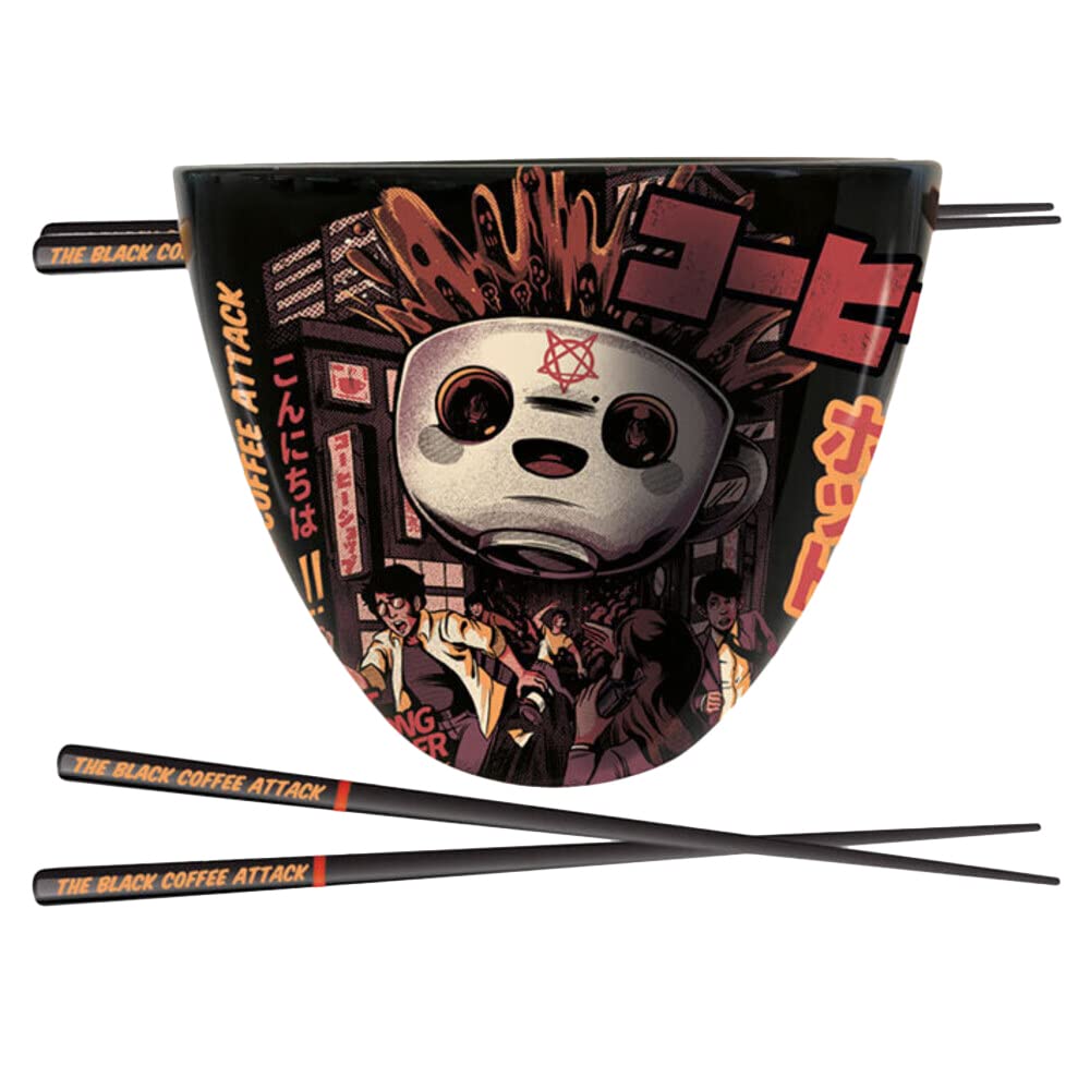 Pyramid International Ilustrata Ramen-Schüssel-Set mit Essstäbchen (schwarzer Kaffee-Design) in Geschenkbox – offizieller Merchandise-Artikel