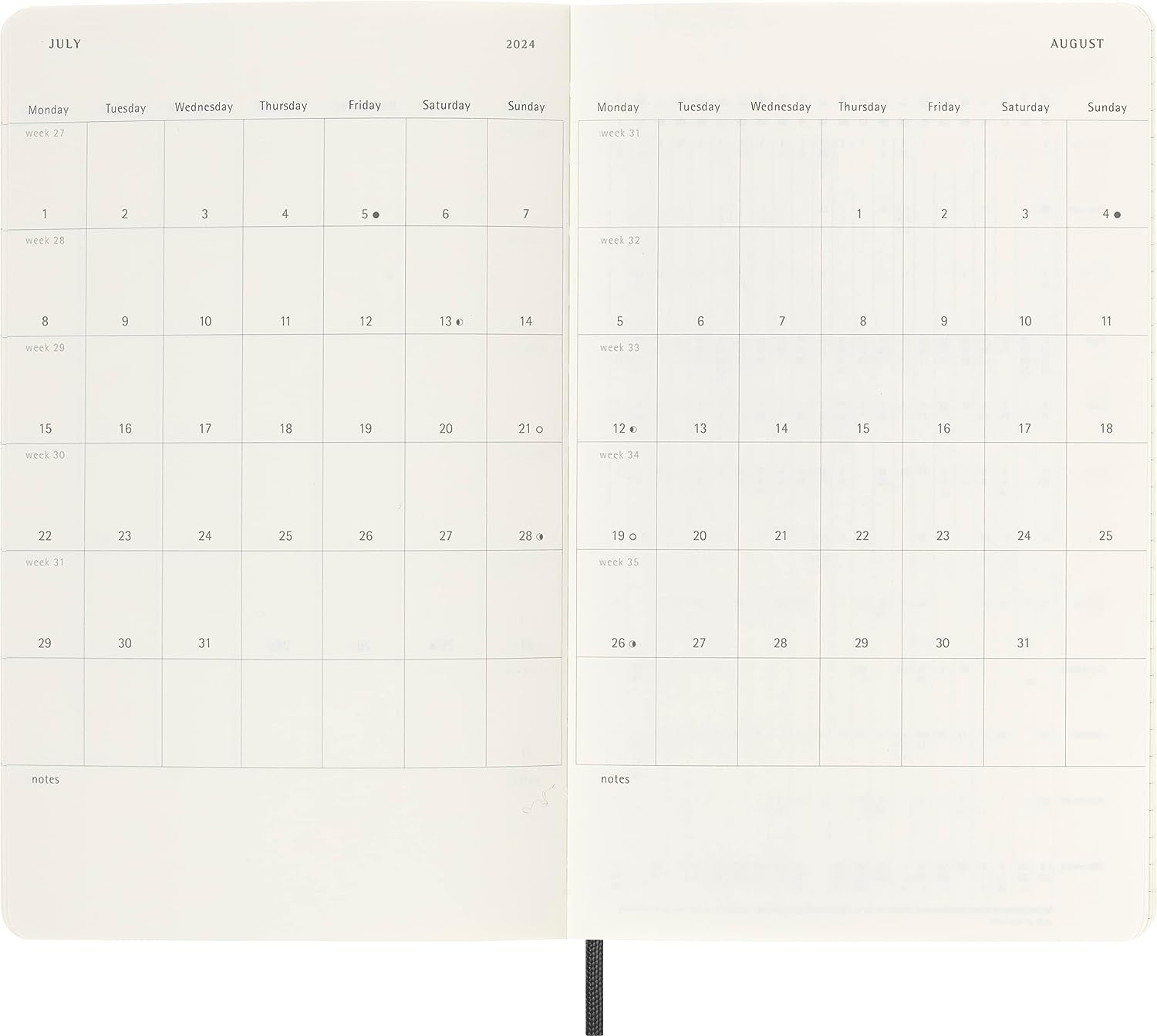 Moleskine Weekly Agenda with Space for Notes 12 Months 2024, Agenda 2024, Size Large 13x21, Soft Cover and Elastic Closure, Colour Black Weekly Notebook Soft Cover - Large Black