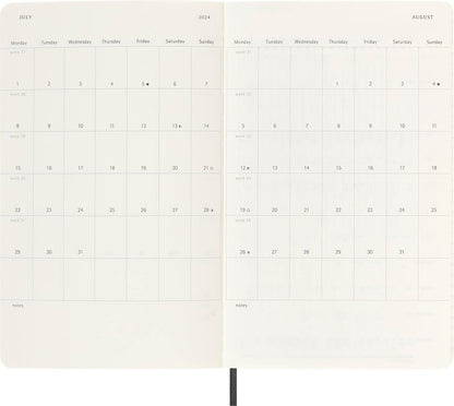Moleskine Weekly Agenda with Space for Notes 12 Months 2024, Agenda 2024, Size Large 13x21, Soft Cover and Elastic Closure, Colour Black Weekly Notebook Soft Cover - Large Black