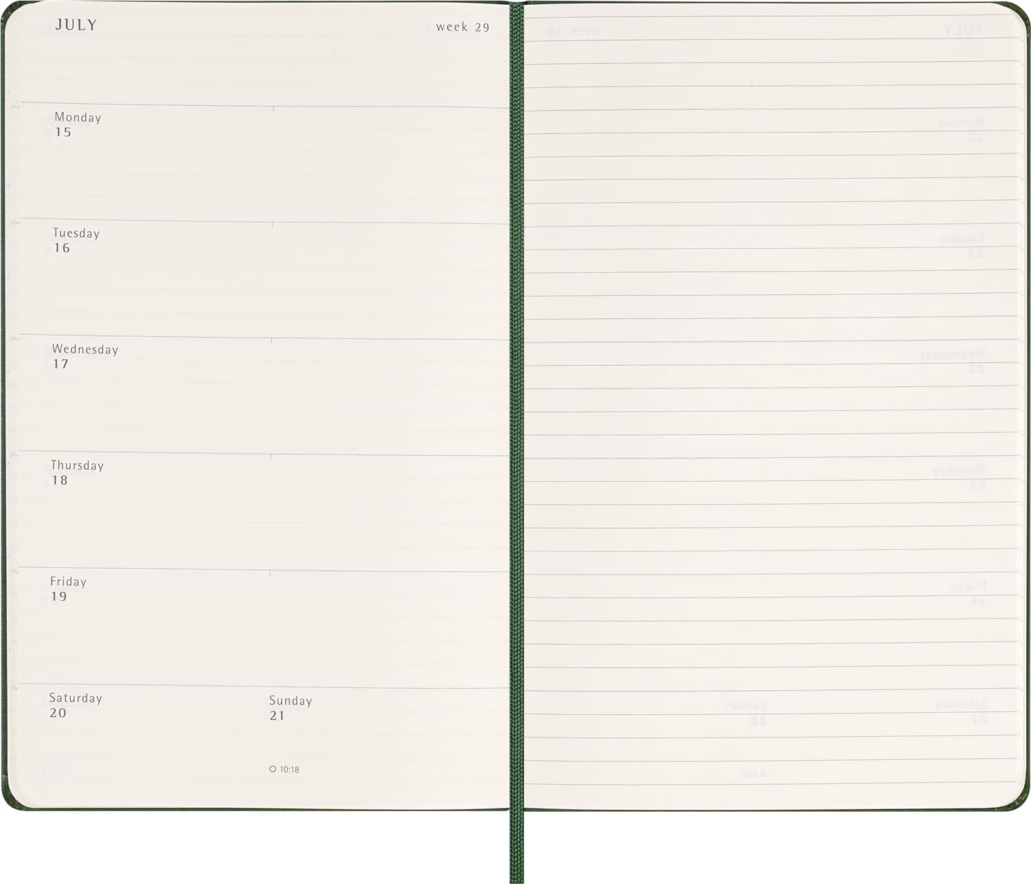 Moleskine Weekly Agenda With Space For Notes 12 Months 2024, Agenda 2024, Size Large 13x21, Hard Cover And Elastic Closure, Colour Myrtle Green Weekly Notebook Hard Cover - Large Myrtle Green