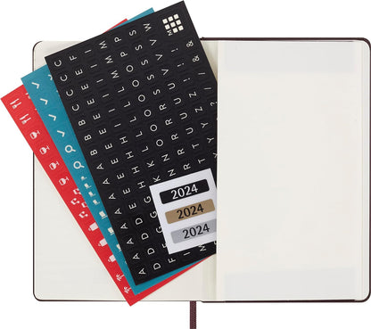 Moleskine Weekly Agenda with Space for Notes 12 Months 2024, Agenda 2024, Size Pocket 9x14, Hard Cover and Elastic Closure, Colour Burgundy Red Weekly Notebook Hard Cover - Pocket Burgundy Red